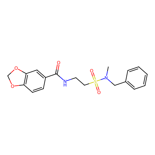 N-[2-[benzyl(methyl)sulfamoyl]ethyl]-1,3-benzodioxole-5-carboxamide structure