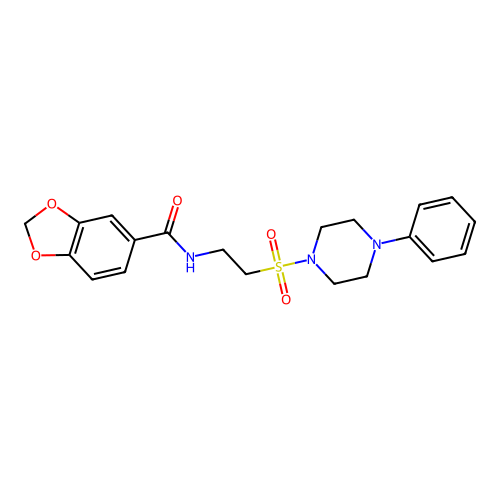 N-[2-(4-phenylpiperazin-1-yl)sulfonylethyl]-1,3-benzodioxole-5-carboxamide structure