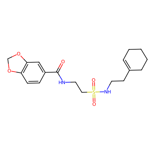 N-[2-[2-(cyclohexen-1-yl)ethylsulfamoyl]ethyl]-1,3-benzodioxole-5-carboxamide structure
