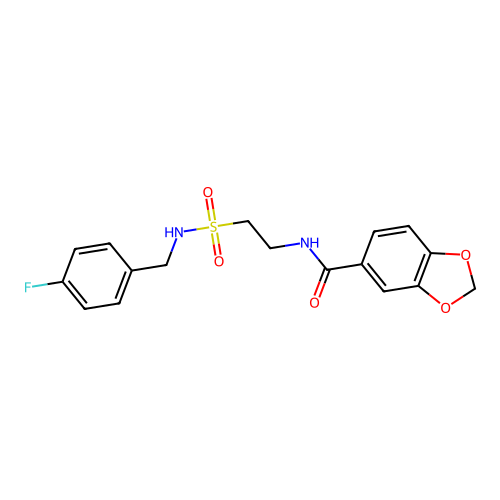 N-[2-[(4-fluorophenyl)methylsulfamoyl]ethyl]-1,3-benzodioxole-5-carboxamide structure