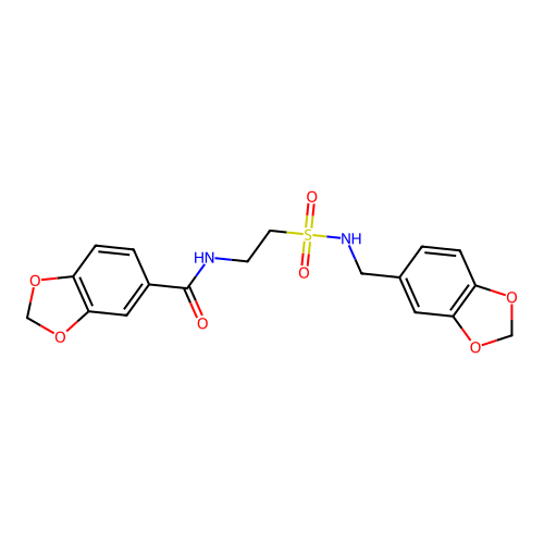 N-[2-(1,3-benzodioxol-5-ylmethylsulfamoyl)ethyl]-1,3-benzodioxole-5-carboxamide structure