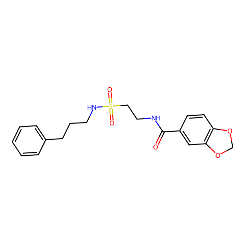 N-[2-(3-phenylpropylsulfamoyl)ethyl]-1,3-benzodioxole-5-carboxamide structure
