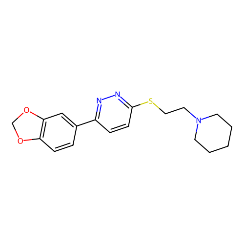 3-(Benzo[d][1,3]dioxol-5-yl)-6-((2-(piperidin-1-yl)ethyl)thio)pyridazine structure