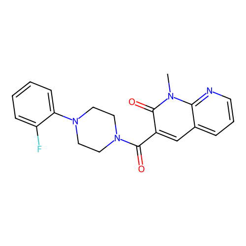 3-(4-(2-fluorophenyl)piperazine-1-carbonyl)-1-methyl-1,8-naphthyridin-2(1H)-one structure