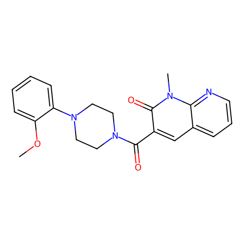 3-(4-(2-methoxyphenyl)piperazine-1-carbonyl)-1-methyl-1,8-naphthyridin-2(1H)-one structure