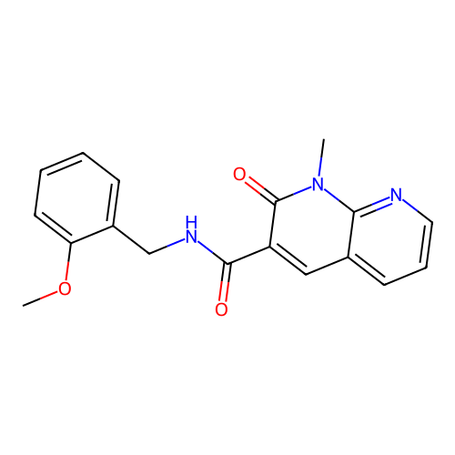 N-(2-methoxybenzyl)-1-methyl-2-oxo-1,2-dihydro-1,8-naphthyridine-3-carboxamide structure
