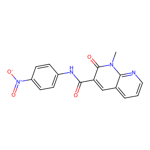 1-methyl-N-(4-nitrophenyl)-2-oxo-1,2-dihydro-1,8-naphthyridine-3-carboxamide structure