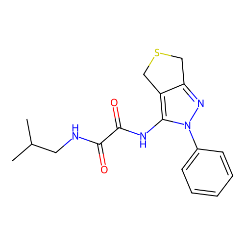 N-(2-methylpropyl)-N'-(2-phenyl-4,6-dihydrothieno[3,4-c]pyrazol-3-yl)oxamide structure