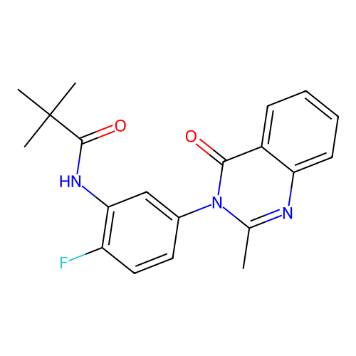 N-(2-fluoro-5-(2-methyl-4-oxoquinazolin-3(4H)-yl)phenyl)pivalamide structure