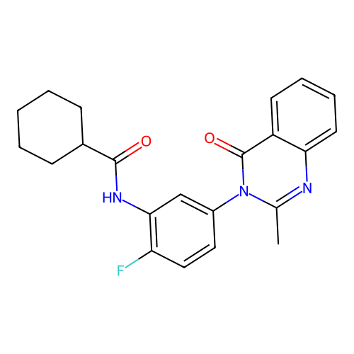 N-(2-fluoro-5-(2-methyl-4-oxoquinazolin-3(4H)-yl)phenyl)cyclohexanecarboxamide structure