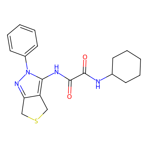 N-cyclohexyl-N'-(2-phenyl-4,6-dihydrothieno[3,4-c]pyrazol-3-yl)oxamide structure