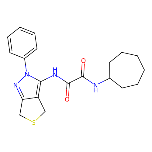 N-cycloheptyl-N'-(2-phenyl-4,6-dihydrothieno[3,4-c]pyrazol-3-yl)oxamide structure