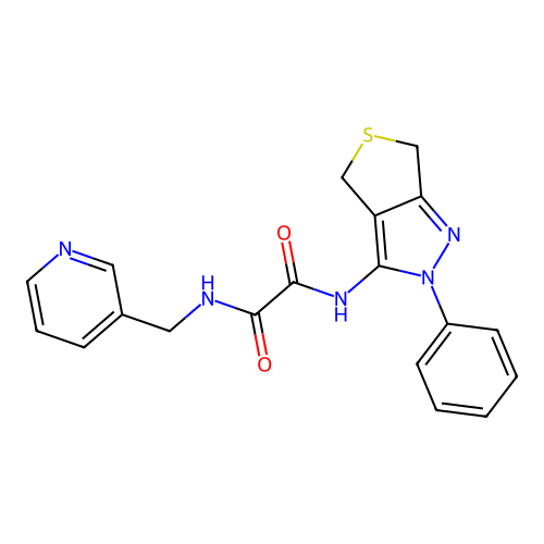 N'-(2-phenyl-4,6-dihydrothieno[3,4-c]pyrazol-3-yl)-N-(pyridin-3-ylmethyl)oxamide structure
