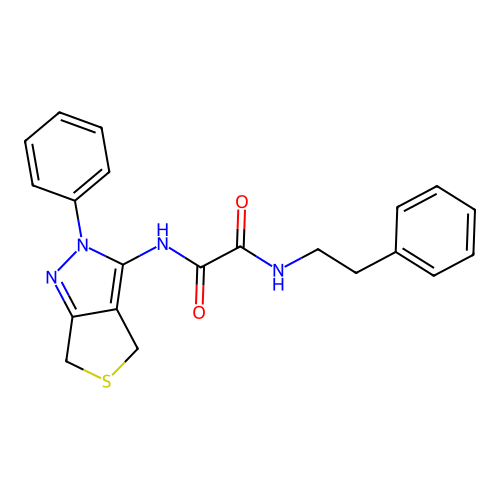 N1-phenethyl-N2-(2-phenyl-4,6-dihydro-2H-thieno[3,4-c]pyrazol-3-yl)oxalamide structure
