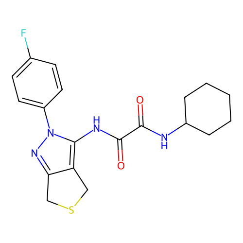 N-cyclohexyl-N'-[2-(4-fluorophenyl)-4,6-dihydrothieno[3,4-c]pyrazol-3-yl]oxamide structure