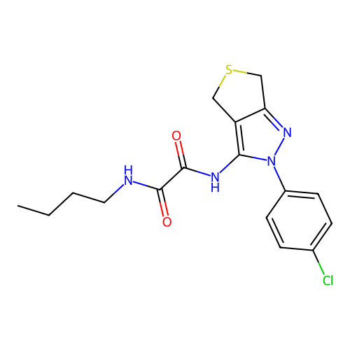 N-butyl-N'-[2-(4-chlorophenyl)-4,6-dihydrothieno[3,4-c]pyrazol-3-yl]oxamide structure