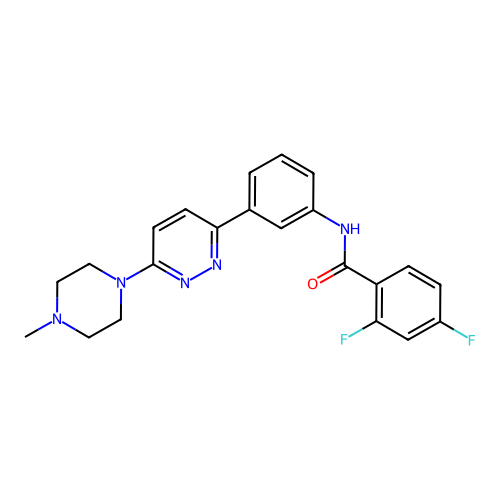 2,4-difluoro-N-[3-[6-(4-methylpiperazin-1-yl)pyridazin-3-yl]phenyl]benzamide structure