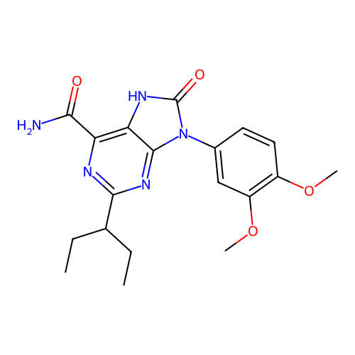 9-(3,4-dimethoxyphenyl)-8-oxo-2-(pentan-3-yl)-8,9-dihydro-7H-purine-6-carboxamide structure