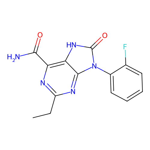 2-ethyl-9-(2-fluorophenyl)-8-oxo-8,9-dihydro-7H-purine-6-carboxamide structure
