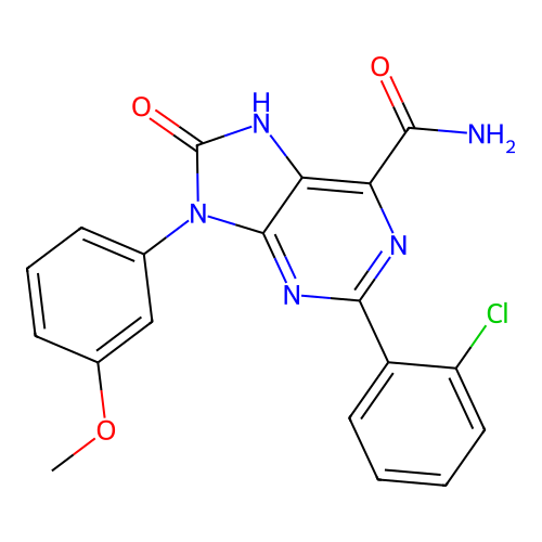2-(2-chlorophenyl)-9-(3-methoxyphenyl)-8-oxo-8,9-dihydro-7H-purine-6-carboxamide structure