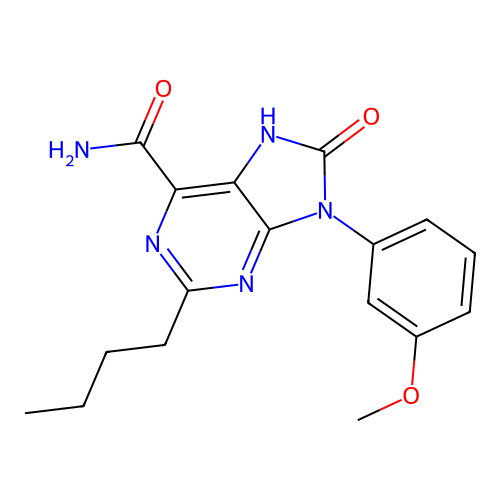 2-butyl-9-(3-methoxyphenyl)-8-oxo-8,9-dihydro-7H-purine-6-carboxamide structure