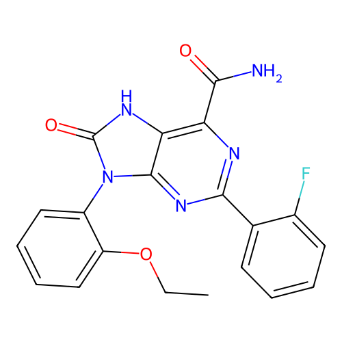 9-(2-ethoxyphenyl)-2-(2-fluorophenyl)-8-oxo-8,9-dihydro-7H-purine-6-carboxamide structure