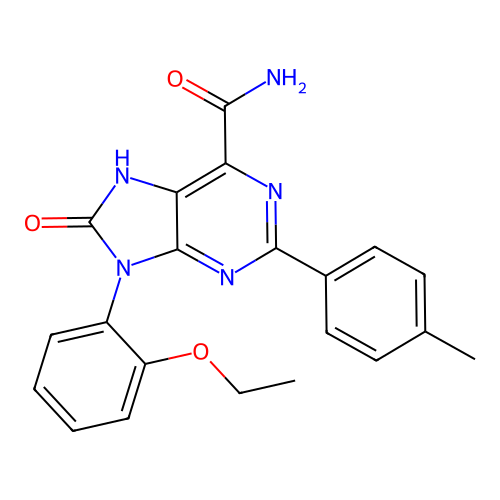 9-(2-ethoxyphenyl)-8-oxo-2-(p-tolyl)-8,9-dihydro-7H-purine-6-carboxamide structure