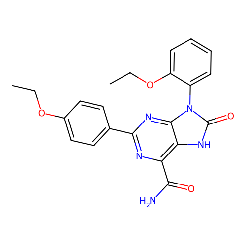 9-(2-ethoxyphenyl)-2-(4-ethoxyphenyl)-8-oxo-8,9-dihydro-7H-purine-6-carboxamide structure