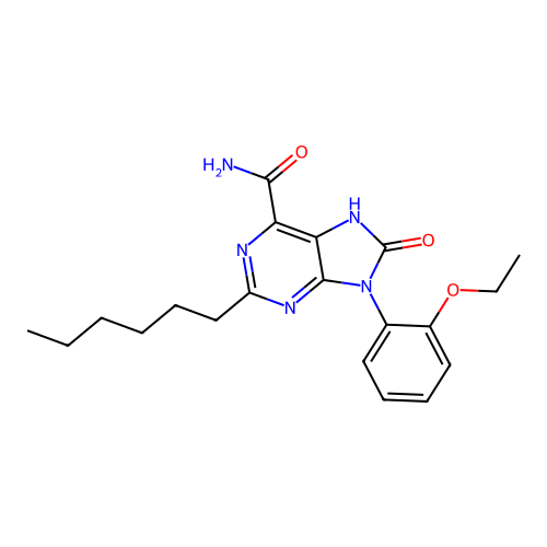 9-(2-ethoxyphenyl)-2-hexyl-8-oxo-8,9-dihydro-7H-purine-6-carboxamide structure