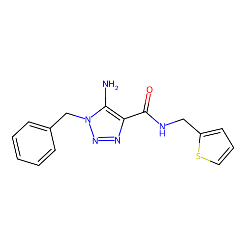 5-amino-1-benzyl-N-(thiophen-2-ylmethyl)-1H-1,2,3-triazole-4-carboxamide structure