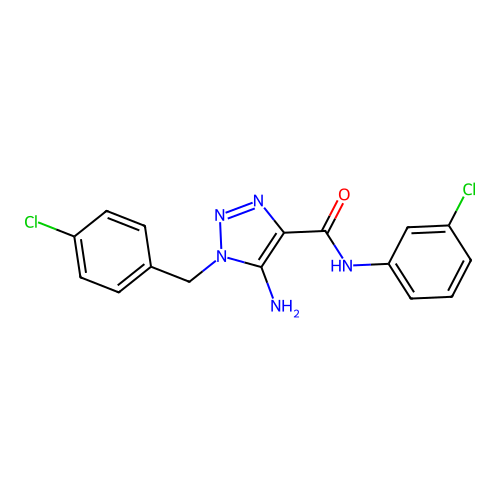 5-amino-N-(3-chlorophenyl)-1-[(4-chlorophenyl)methyl]triazole-4-carboxamide structure