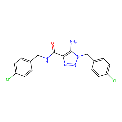 5-amino-N,1-bis(4-chlorobenzyl)-1H-1,2,3-triazole-4-carboxamide structure