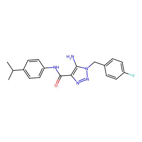 5-amino-1-[(4-fluorophenyl)methyl]-N-(4-propan-2-ylphenyl)triazole-4-carboxamide structure