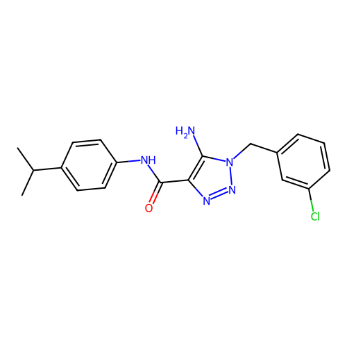 5-amino-1-[(3-chlorophenyl)methyl]-N-(4-propan-2-ylphenyl)triazole-4-carboxamide structure