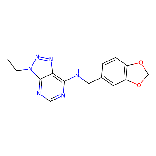 N-(1,3-benzodioxol-5-ylmethyl)-3-ethyltriazolo[4,5-d]pyrimidin-7-amine structure