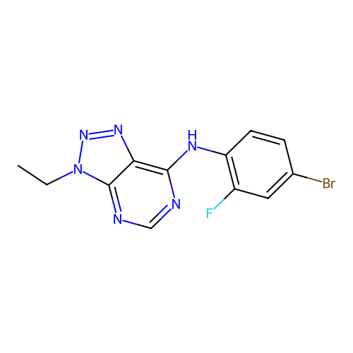 N-(4-bromo-2-fluorophenyl)-3-ethyl-3H-[1,2,3]triazolo[4,5-d]pyrimidin-7-amine structure