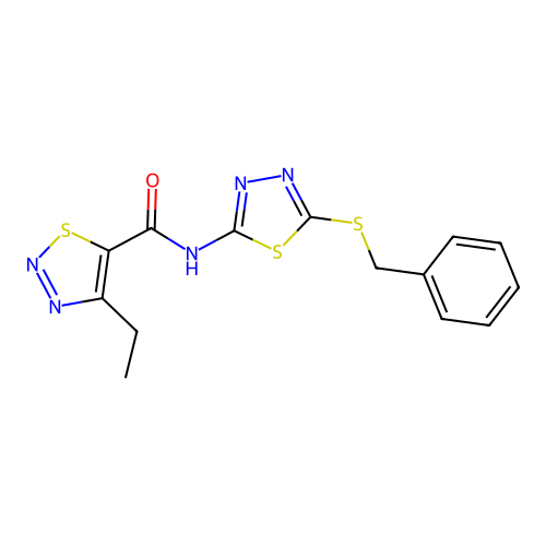 N-(5-(benzylthio)-1,3,4-thiadiazol-2-yl)-4-ethyl-1,2,3-thiadiazole-5-carboxamide structure