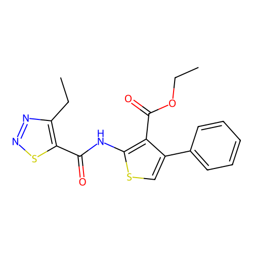 Ethyl 2-[(4-ethylthiadiazole-5-carbonyl)amino]-4-phenylthiophene-3-carboxylate structure