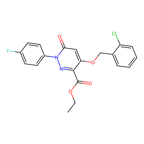 ethyl 4-[(2-chlorophenyl)methoxy]-1-(4-fluorophenyl)-6-oxo-1,6-dihydropyridazine-3-carboxylate structure