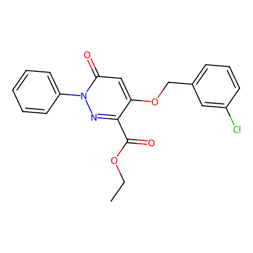 Ethyl 4-((3-chlorobenzyl)oxy)-6-oxo-1-phenyl-1,6-dihydropyridazine-3-carboxylate structure