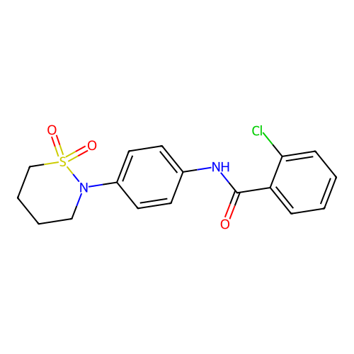 2-chloro-N-[4-(1,1-dioxothiazinan-2-yl)phenyl]benzamide structure