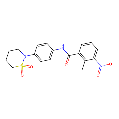 N-[4-(1,1-dioxothiazinan-2-yl)phenyl]-2-methyl-3-nitrobenzamide structure