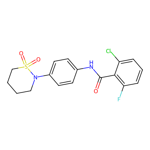 2-chloro-N-[4-(1,1-dioxothiazinan-2-yl)phenyl]-6-fluorobenzamide structure