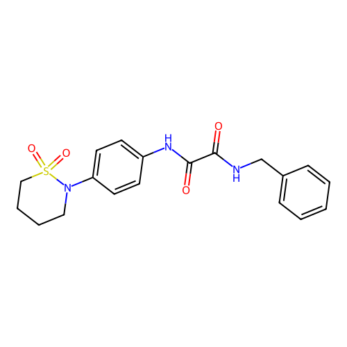 N-benzyl-N'-[4-(1,1-dioxothiazinan-2-yl)phenyl]oxamide structure