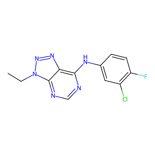 N-(3-chloro-4-fluorophenyl)-3-ethyl-3H-[1,2,3]triazolo[4,5-d]pyrimidin-7-amine structure