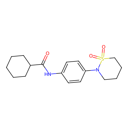 N-(4-(1,1-dioxido-1,2-thiazinan-2-yl)phenyl)cyclohexanecarboxamide structure