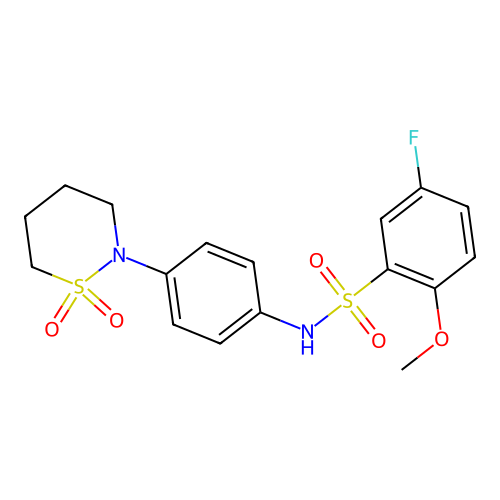 N-[4-(1,1-dioxothiazinan-2-yl)phenyl]-5-fluoro-2-methoxybenzenesulfonamide structure