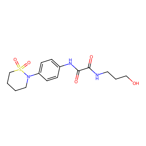 N'-[4-(1,1-dioxothiazinan-2-yl)phenyl]-N-(3-hydroxypropyl)oxamide structure