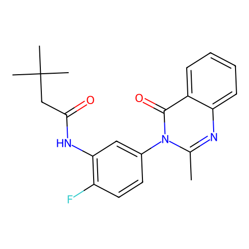 N-(2-fluoro-5-(2-methyl-4-oxoquinazolin-3(4H)-yl)phenyl)-3,3-dimethylbutanamide structure