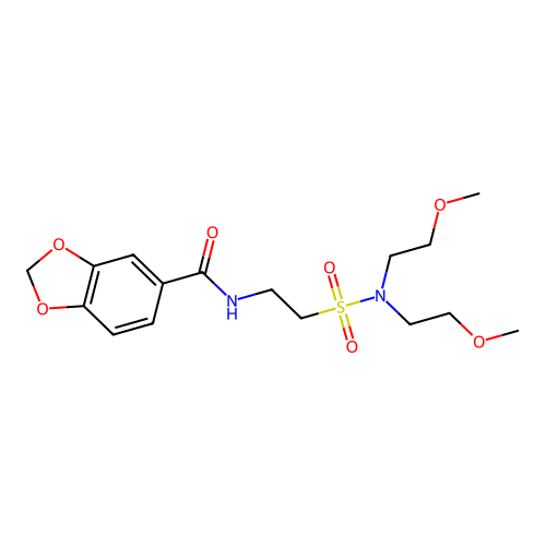 N-[2-[bis(2-methoxyethyl)sulfamoyl]ethyl]-1,3-benzodioxole-5-carboxamide structure